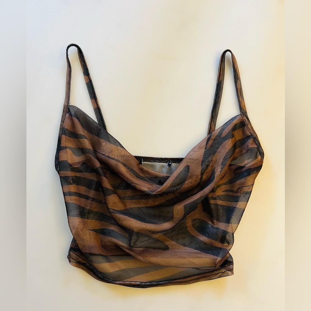 Pretty Little Thing Mesh Sheer Zebra Print Crop Top. Size XSmall. Like New!